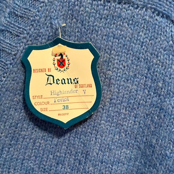 NWT Vintage Deans Of Scotland Sweater Mens 38 Large Blue Shetland Wool Crewneck - Picture 3 of 5